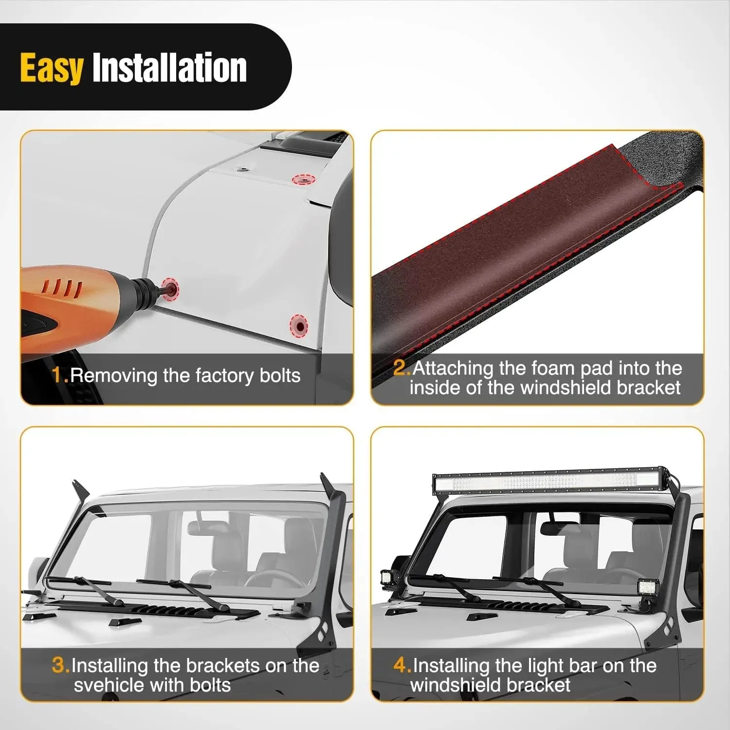 52 Inch LightBar and Light Pods Windshield Frame A-Pillar Mounts for 2018-2024 Jeep Wrangler JL/JLU Gladiator JT