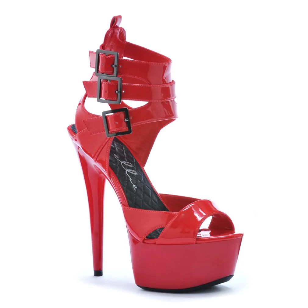 609-ATHENA 6" PEEP TOE PLATFORM WITH TRIPLE STRAP AND BUCKLE DETAIL