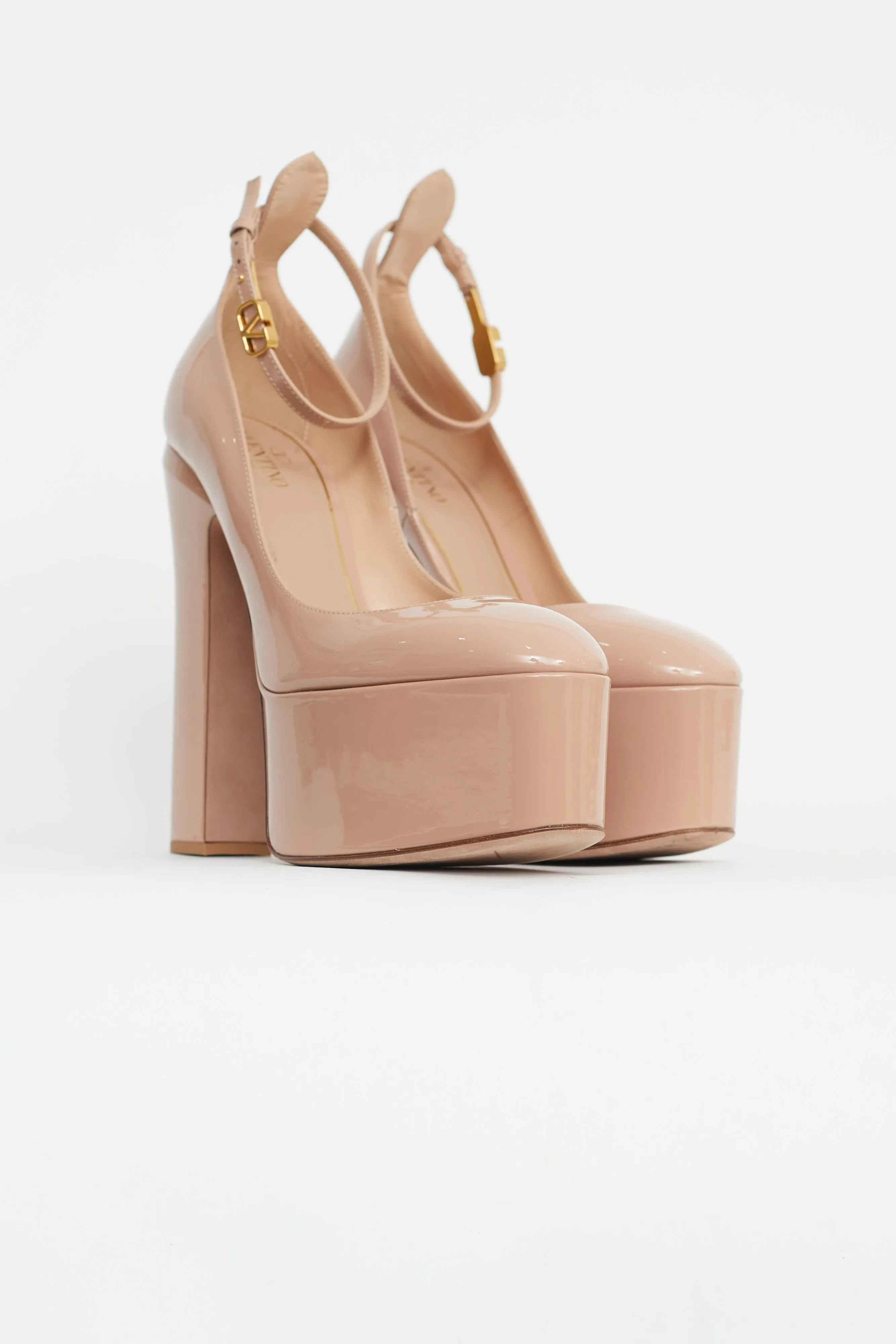 Beige Patent Leather Platform Tan-Go Pump