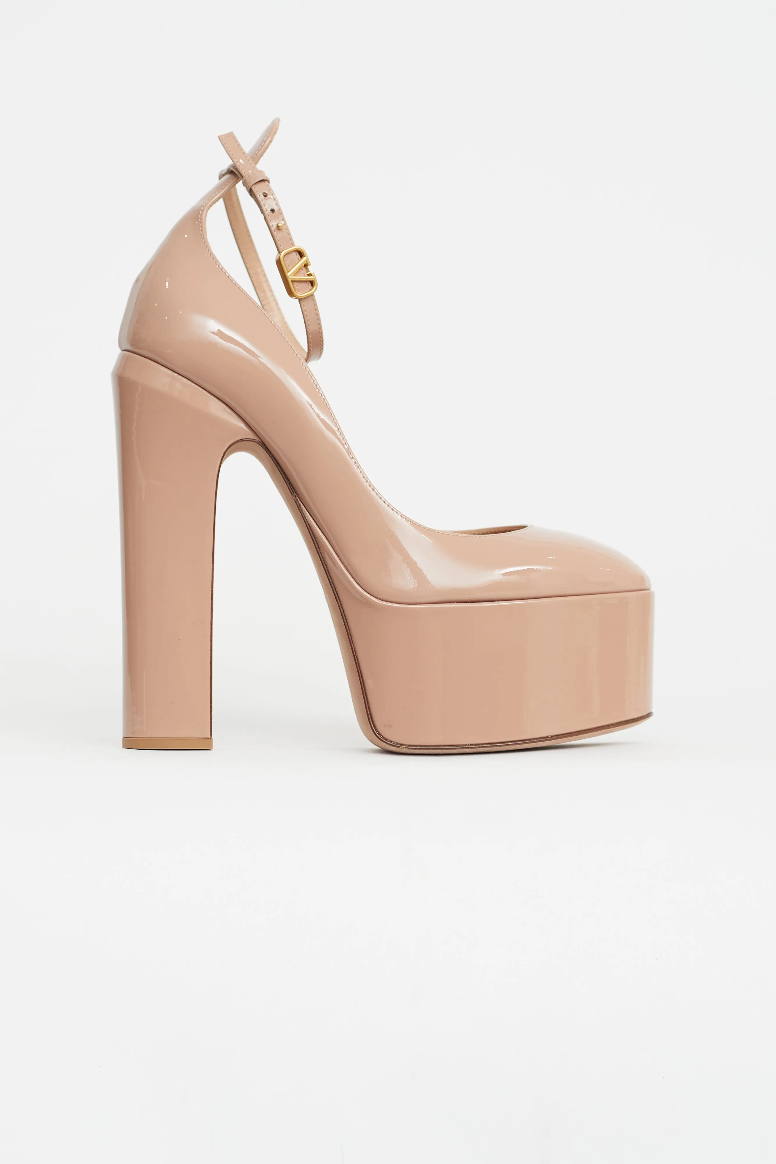 Beige Patent Leather Platform Tan-Go Pump