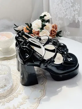 Black Bowknot Platform High Block Heels Lolita Shoes