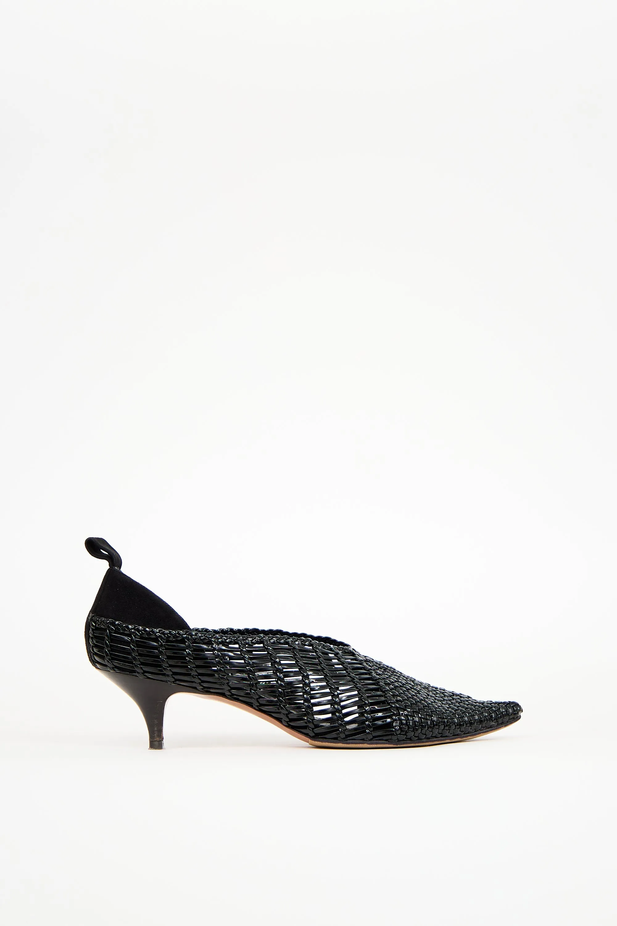 Black Patent Leather Woven Heel
