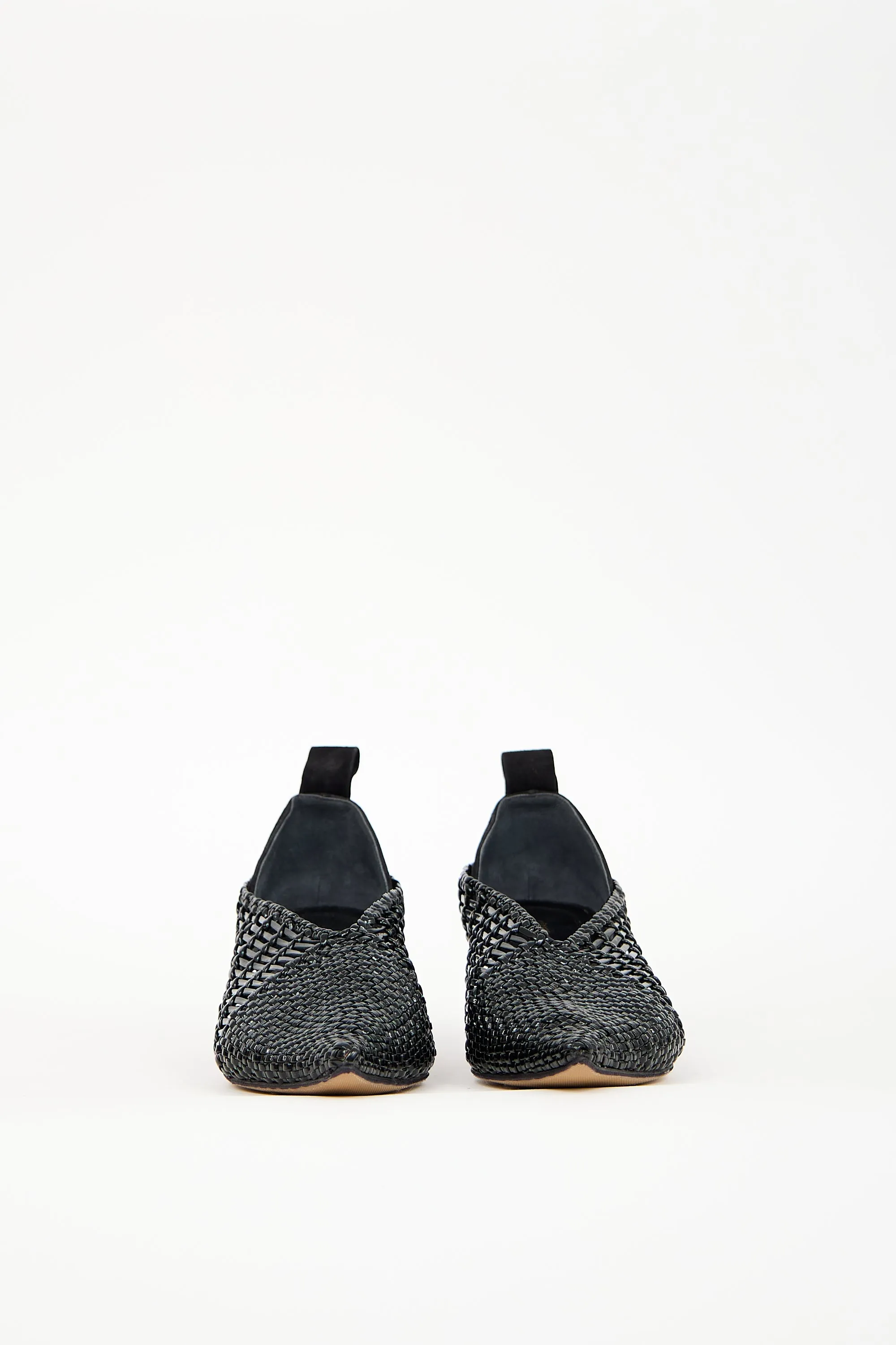 Black Patent Leather Woven Heel