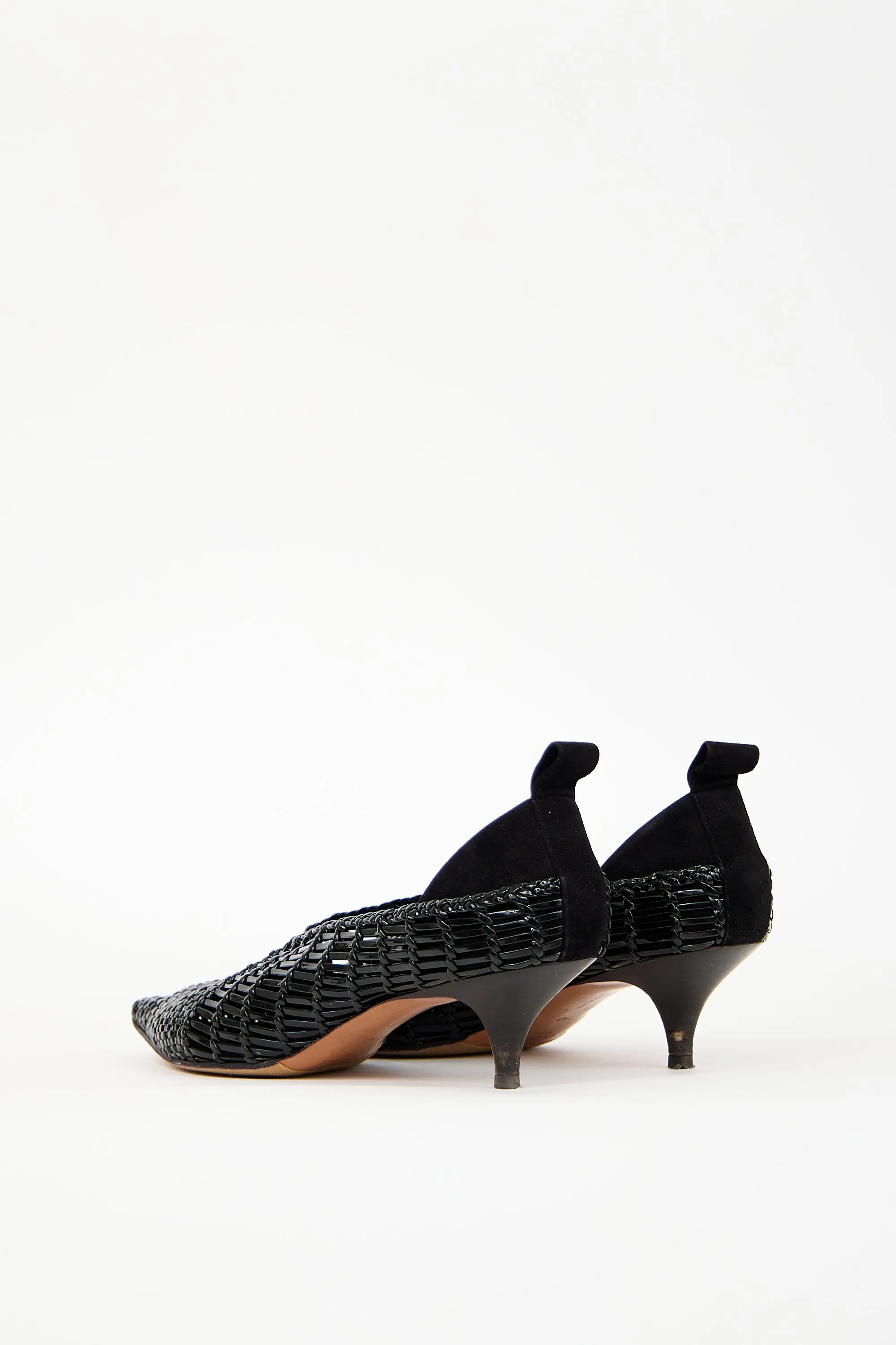 Black Patent Leather Woven Heel