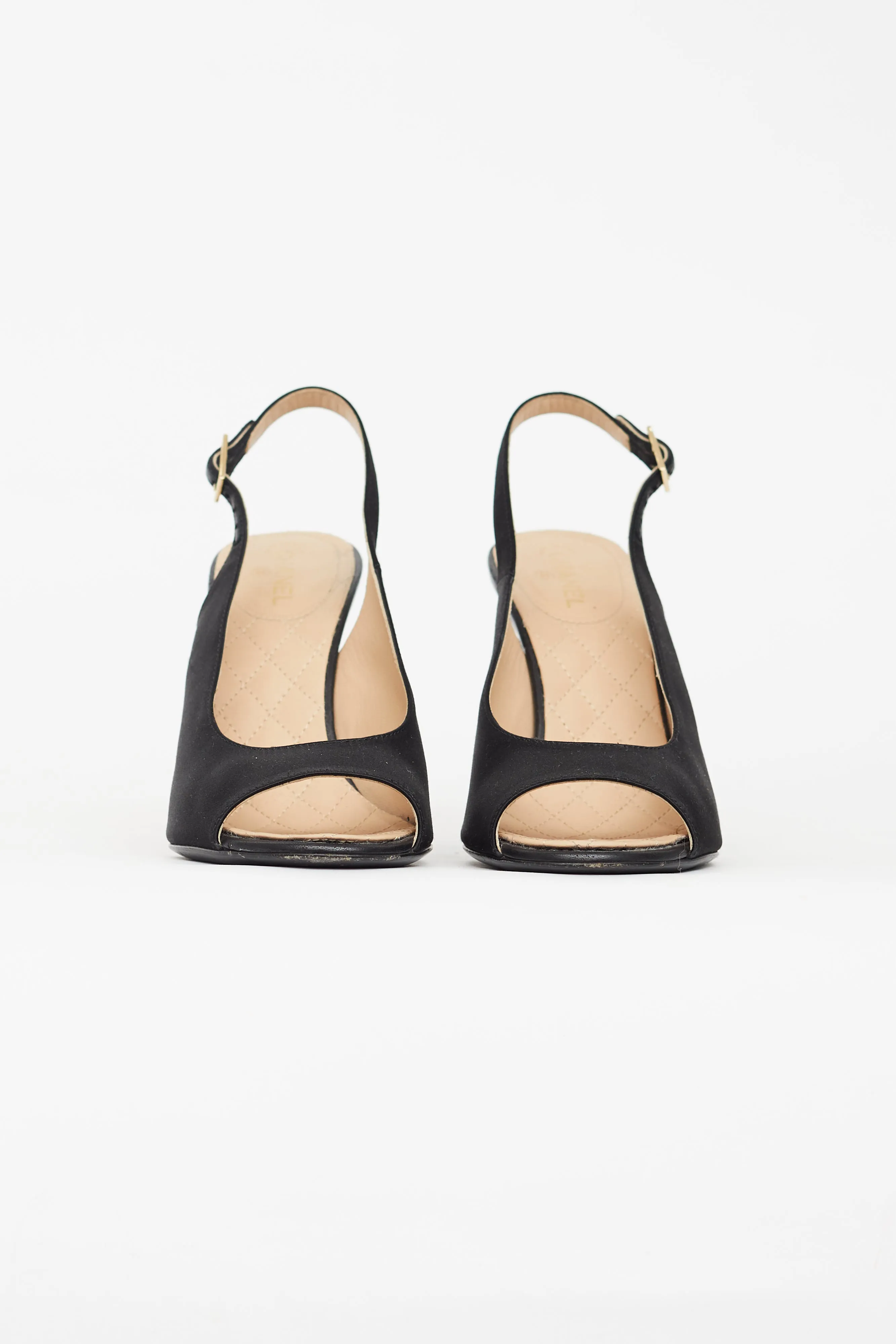 Black Satin Lucite Heel Slingback Pump
