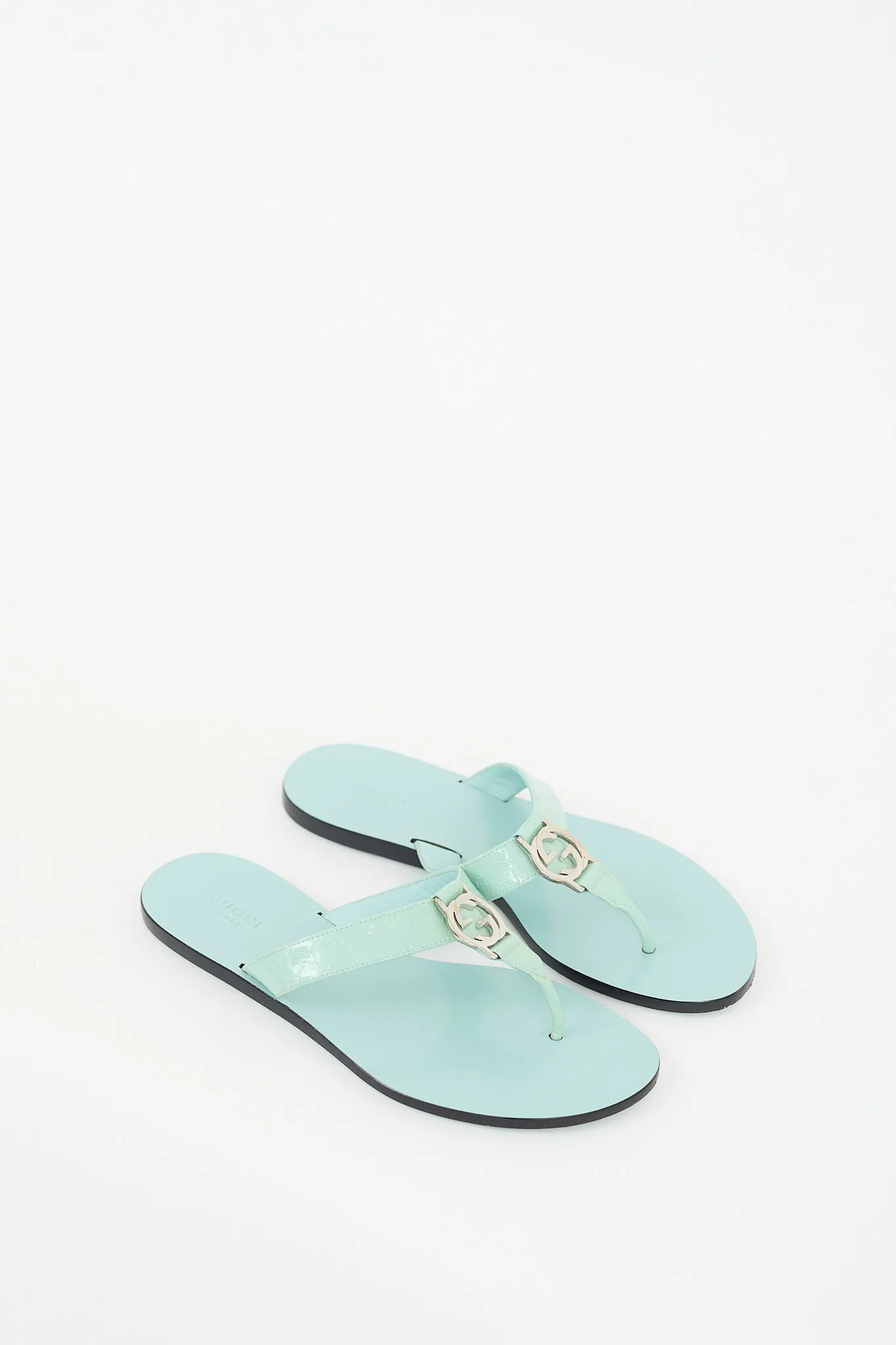 Blue Leather Logo Sandal