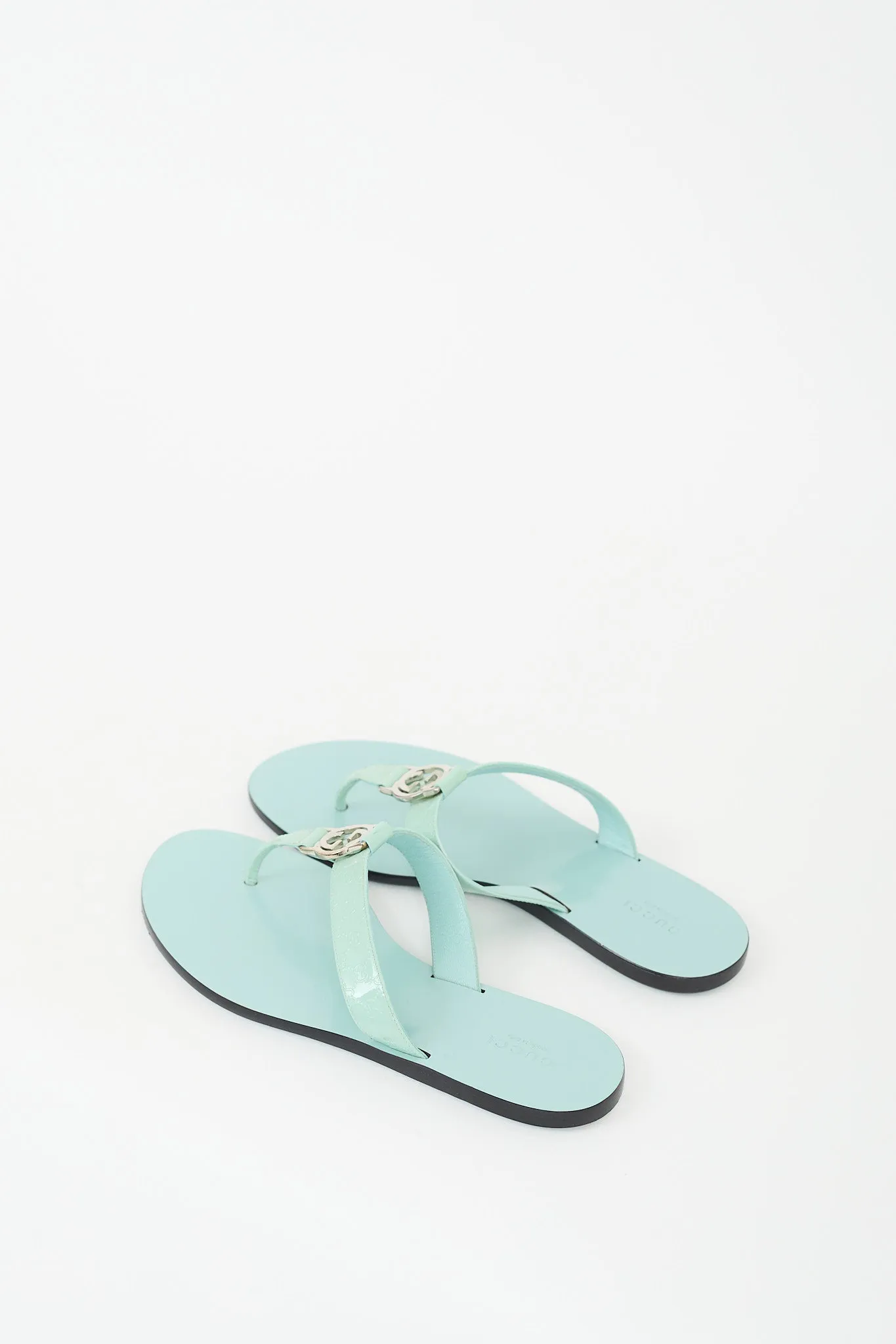 Blue Leather Logo Sandal