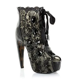 BP575-LULA Concelaed 5.5 Heel w/Lace and Stone Peep Toe Ankle Boot