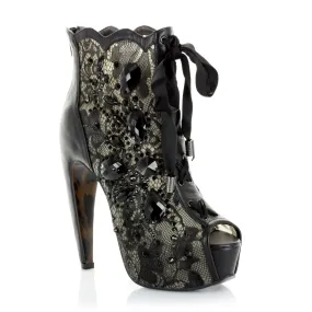 BP575-LULA Concelaed 5.5 Heel w/Lace and Stone Peep Toe Ankle Boot
