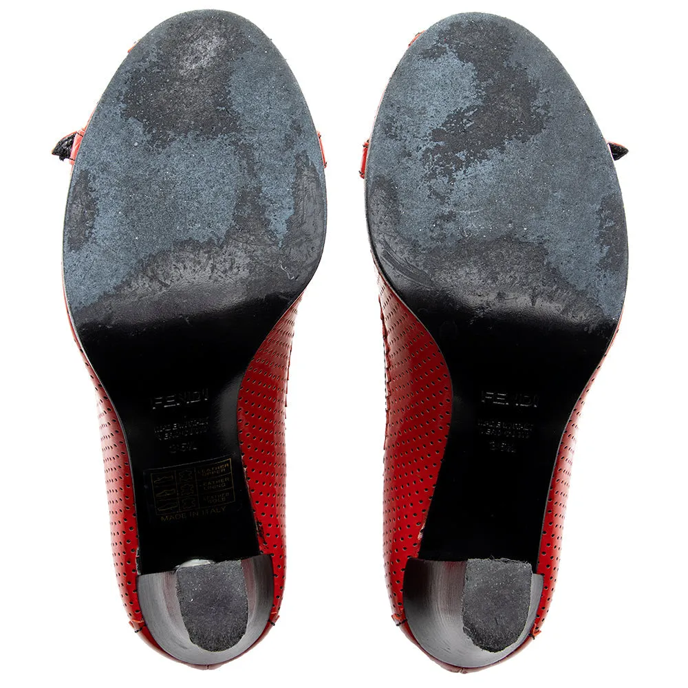 Fendi Perforated Leather Buckle Detail Peep Toe Pumps - Size 6.5 / 36.5 (SHF-18590)