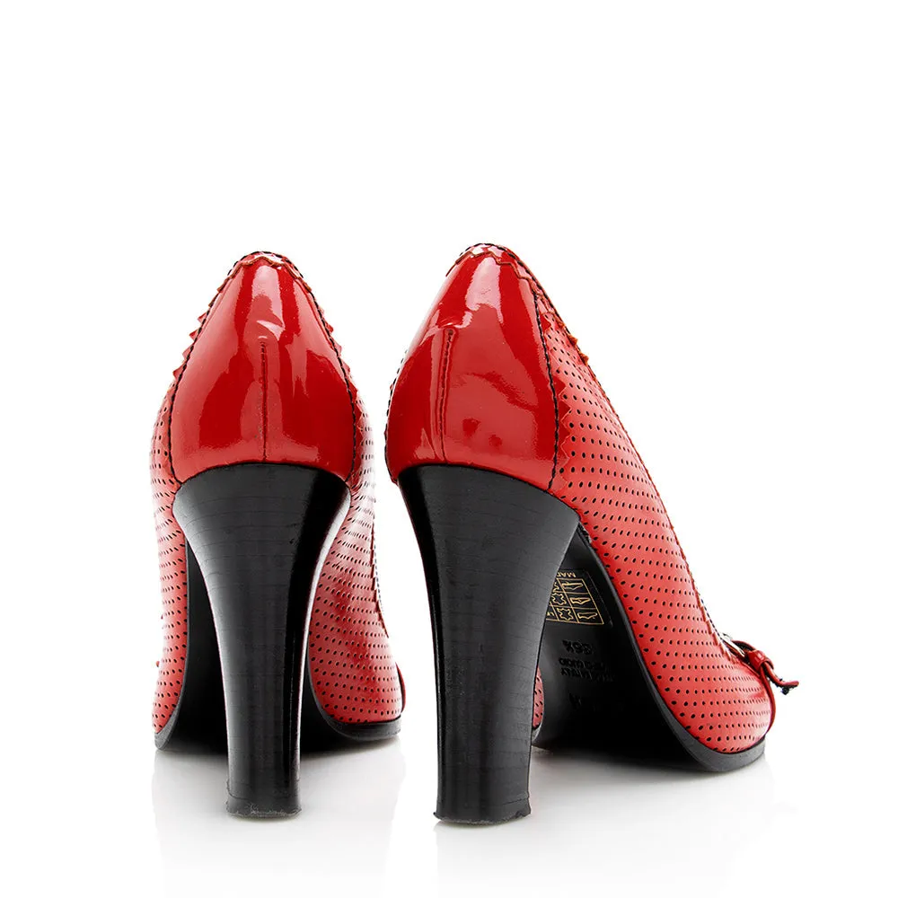 Fendi Perforated Leather Buckle Detail Peep Toe Pumps - Size 6.5 / 36.5 (SHF-18590)