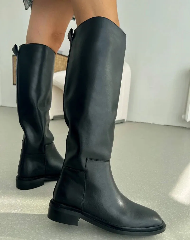 Genuine Leather High Heeled Knee-High Winter Boots for Women