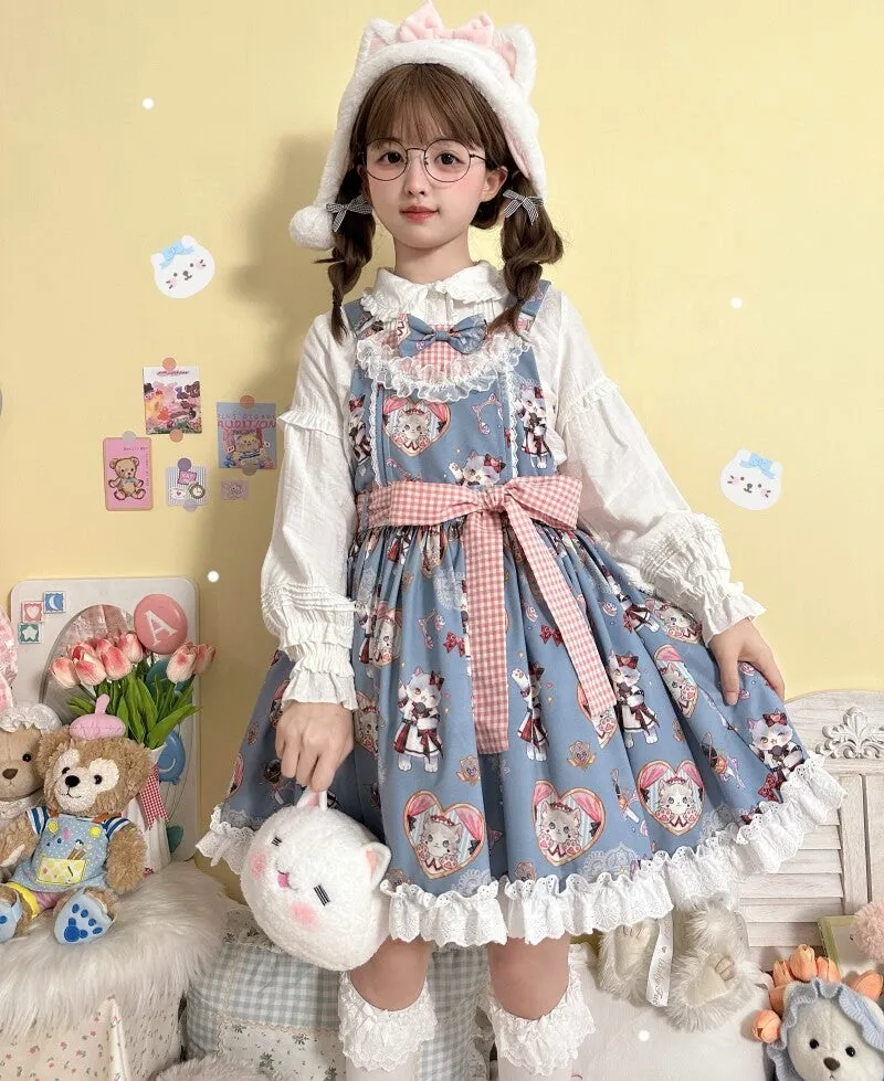 Kawaii Cartoon Kitten Print Lolita JSK Skirt