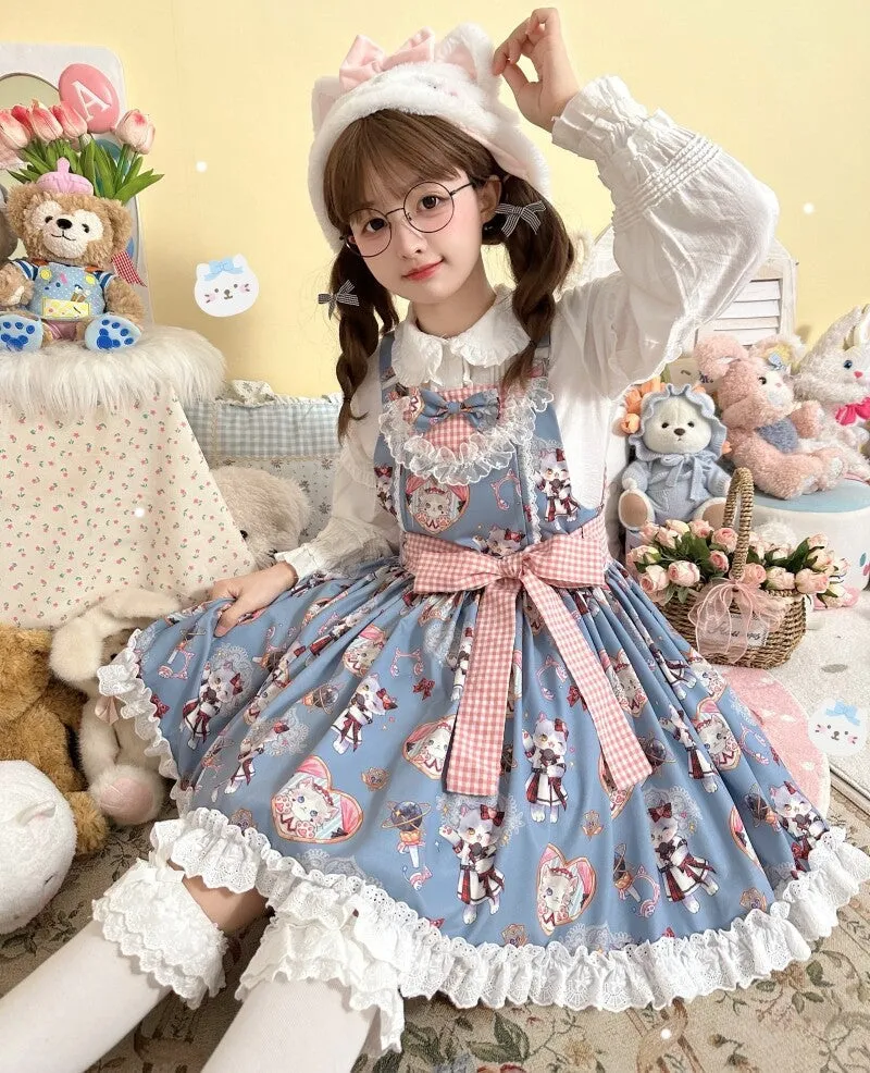 Kawaii Cartoon Kitten Print Lolita JSK Skirt
