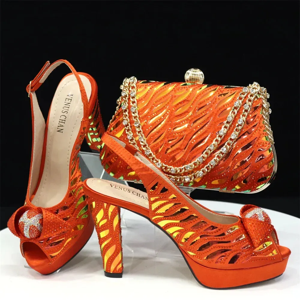 Peep Toe Women's Shoes with Matching Bag Set