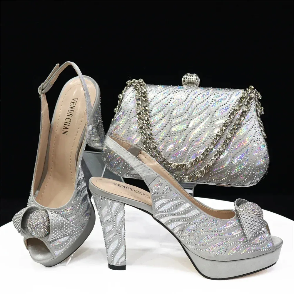 Peep Toe Women's Shoes with Matching Bag Set