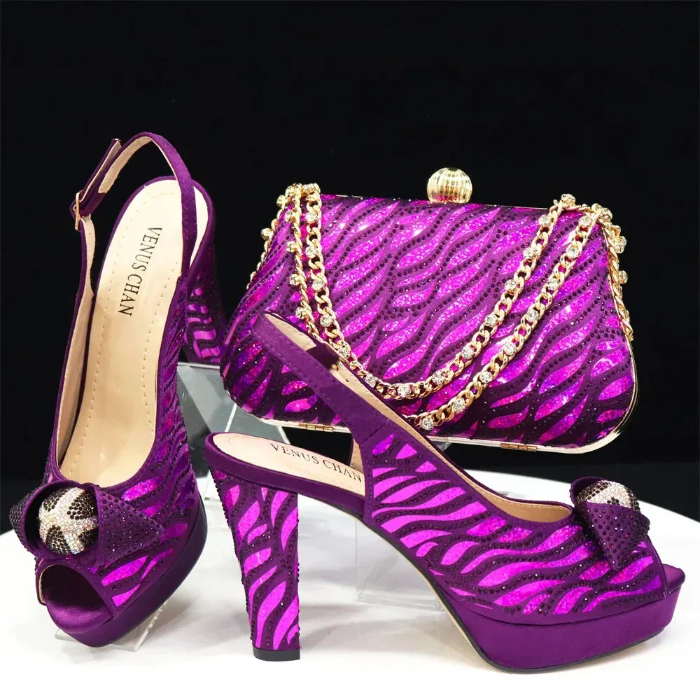 Peep Toe Women's Shoes with Matching Bag Set