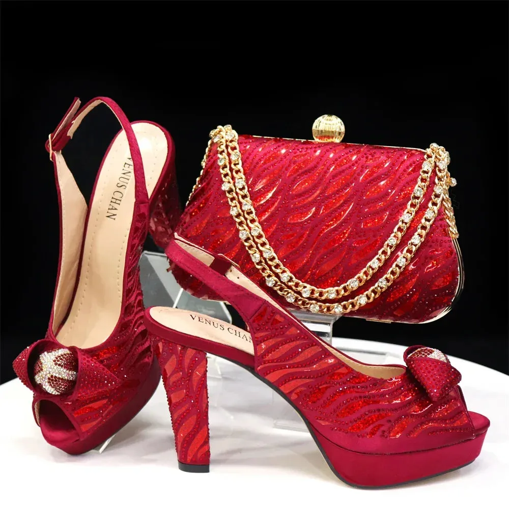 Peep Toe Women's Shoes with Matching Bag Set