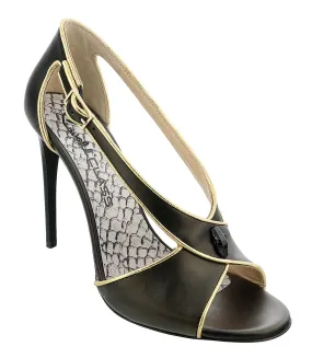 Roberto Cavalli Class  Black/Gold Criss Cross High Heel Sandal-